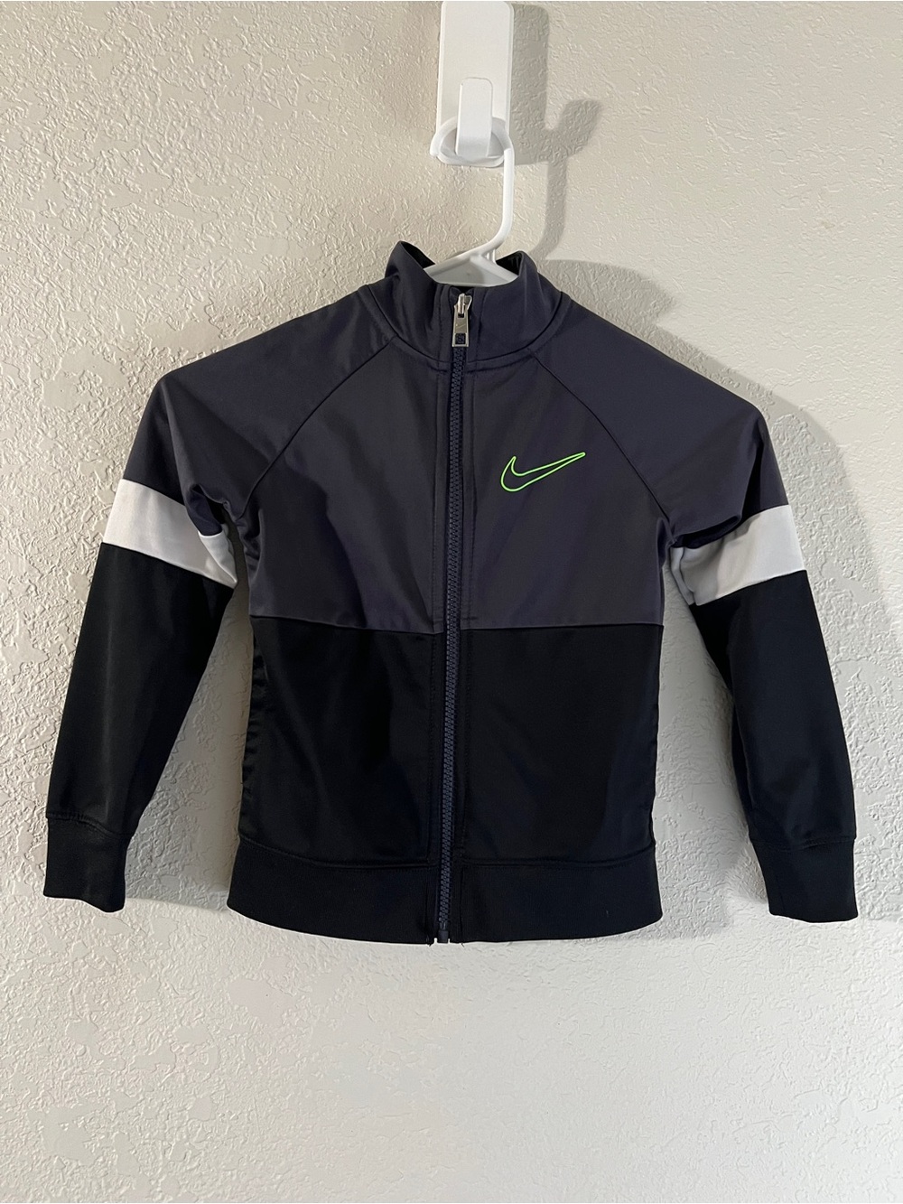 Nike Kids Black, Gray & White Zip-Up Jacket with Neon Green Swoosh